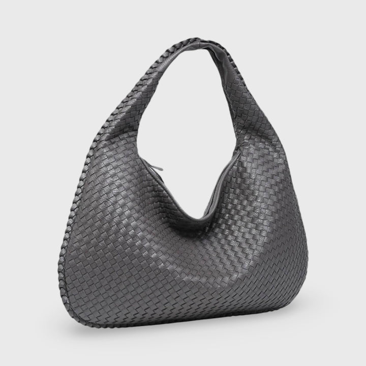 Sac porté épaule Cabas Tressé XL gris anthracite vu de face