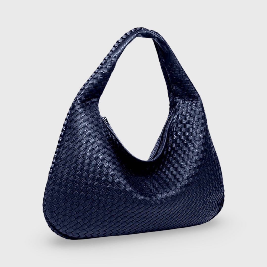 Sac porté épaule Cabas Tressé XL bleu marine vu de face