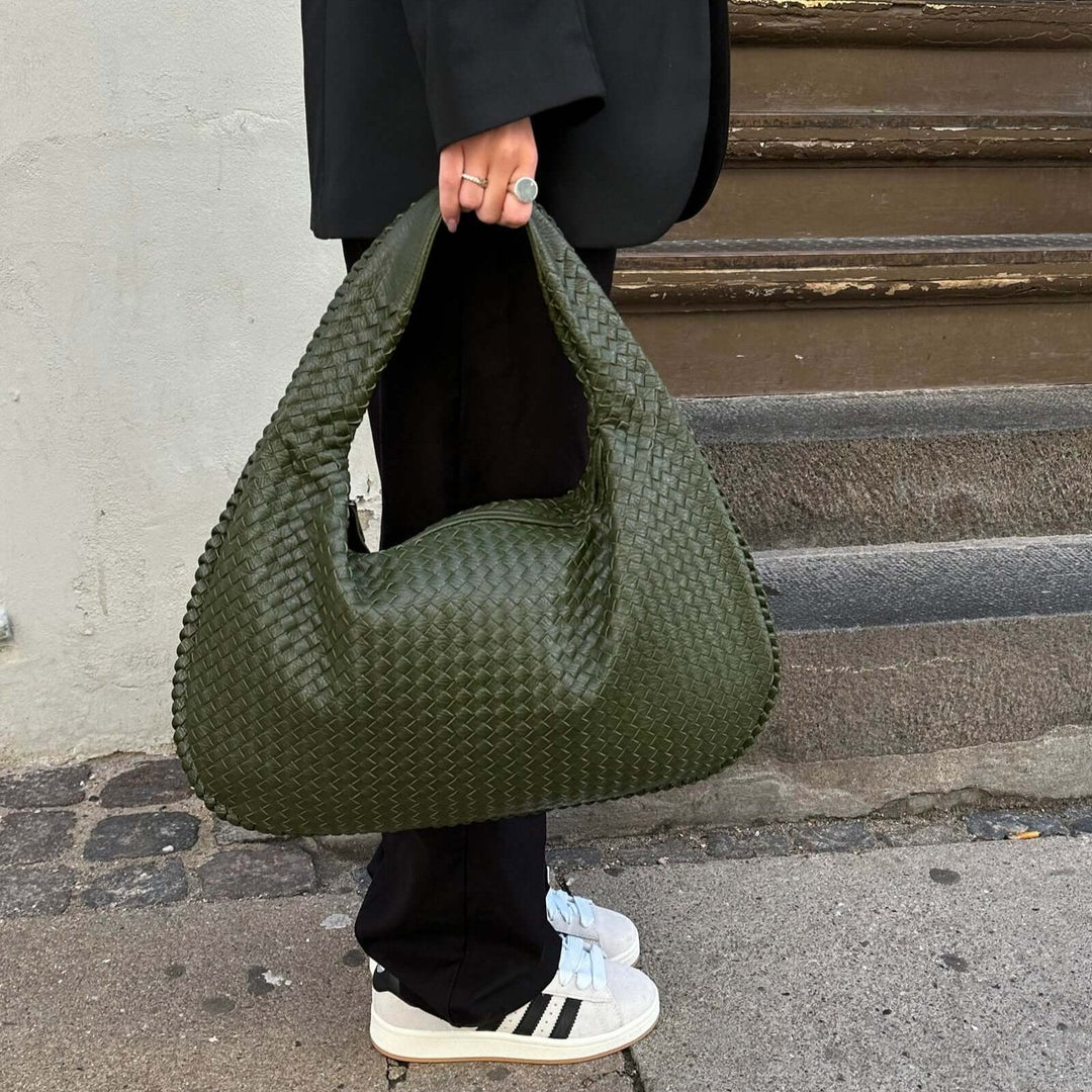 Sac porté épaule Cabas Tressé XL vert olive, photo détail