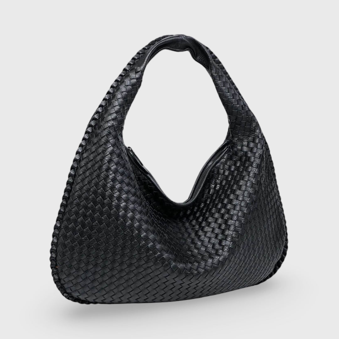 Sac porté épaule Cabas Tressé XL noir vu de face