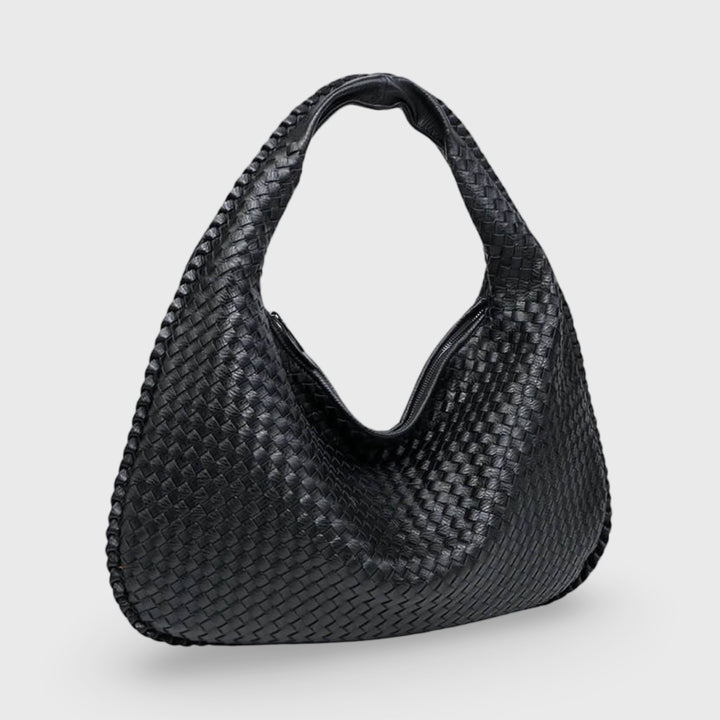 Sac porté épaule Cabas Tressé XL noir vu de face