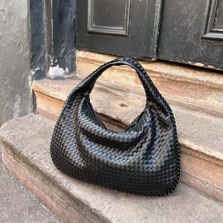 Sac porté épaule Cabas Tressé XL noir, photo détail