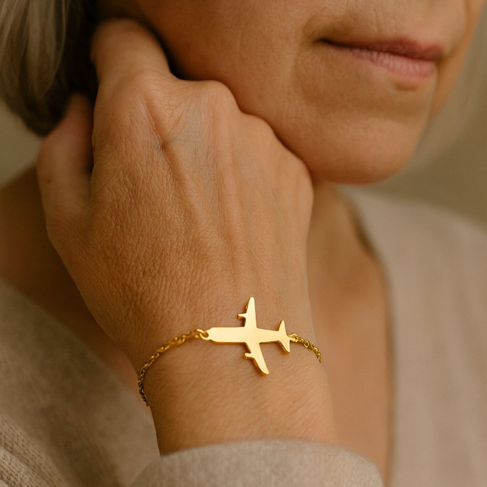 Envie de Voyage | Bracelet doré avec avion – Vue 02