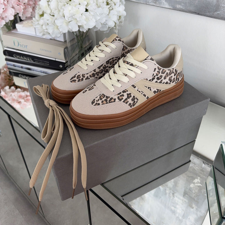 Ninon | Baskets beiges à lacets et semelle épaisse
