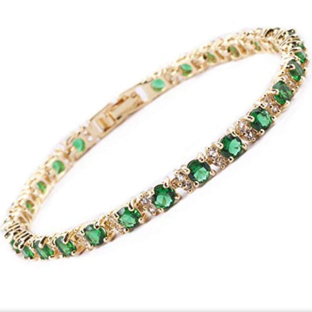 Trio | Bracelet doré avec pierres vertes – Vue 01