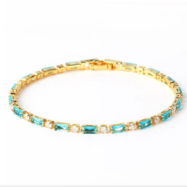 Rangée de Barres | Bracelet doré avec pierres turquoise – Vue 01