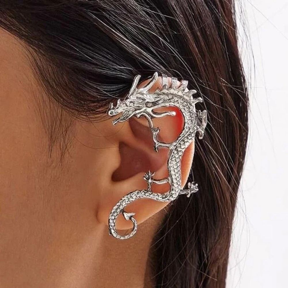 Dragon | Bijou d'oreille argenté à motif de dragon – Vue 01
