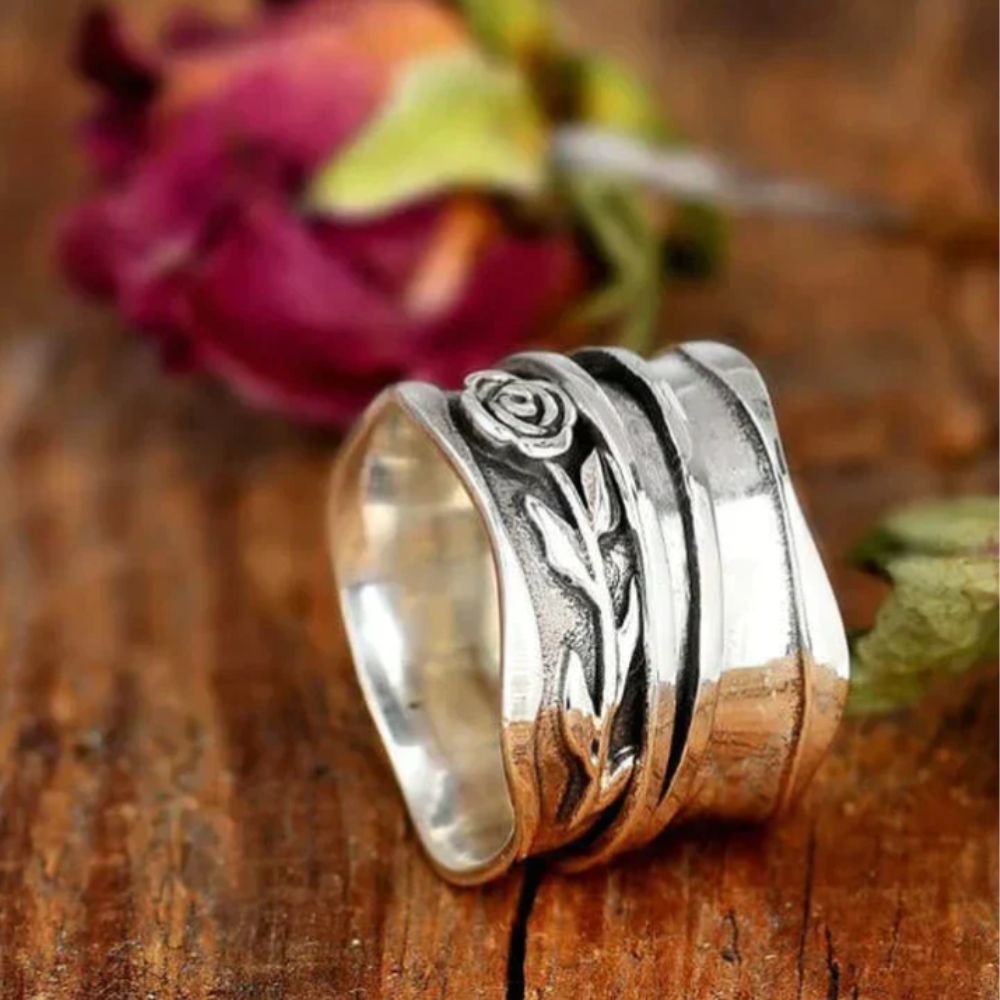 Sérénité | Bague tournante large argentée et dorée – Vue 01