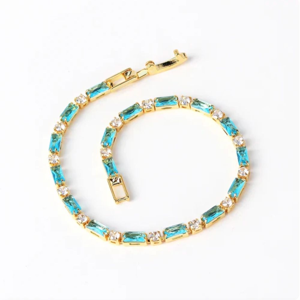 Rangée de Barres | Bracelet doré avec pierres turquoise – Vue 02