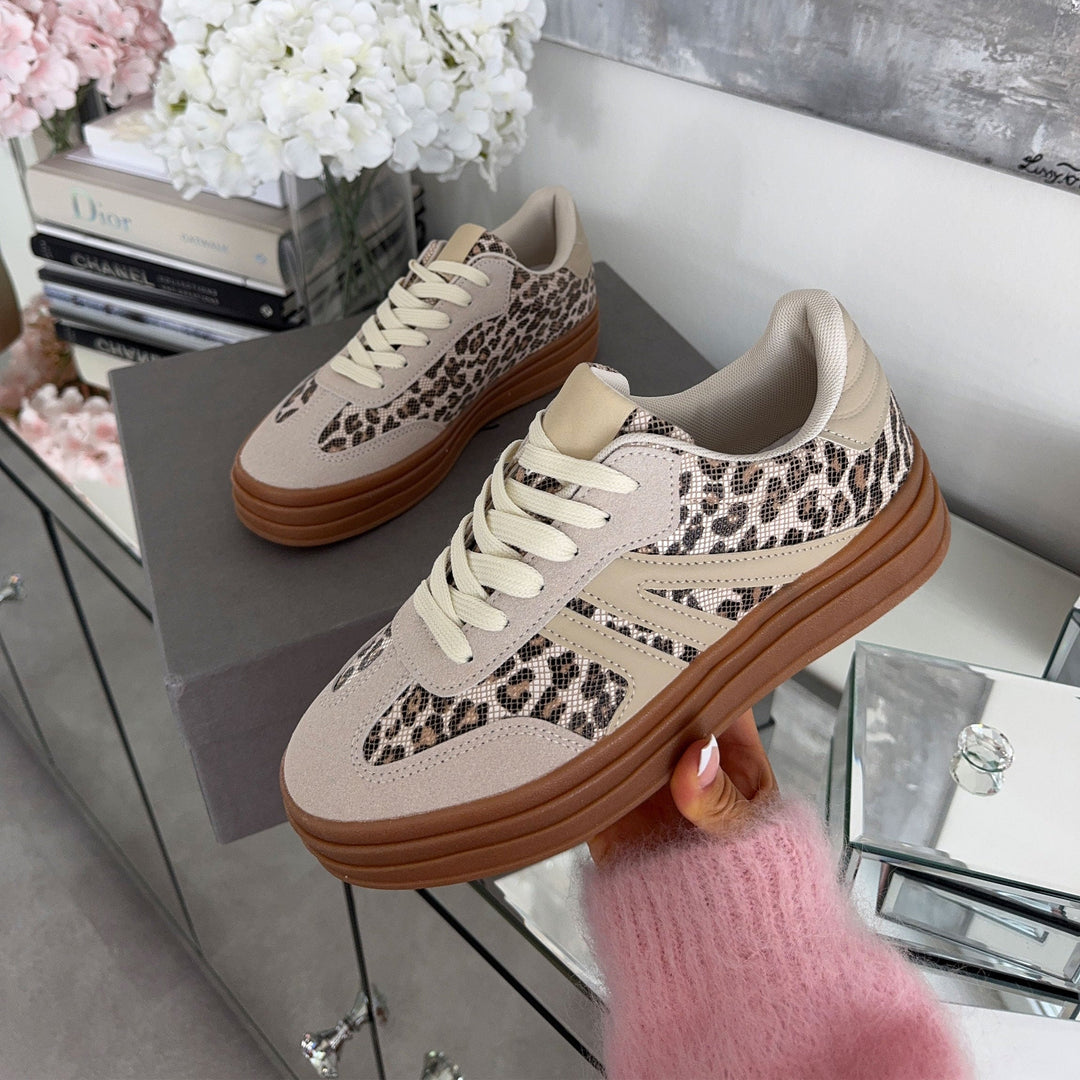 Ninon | Baskets beiges à lacets et semelle épaisse