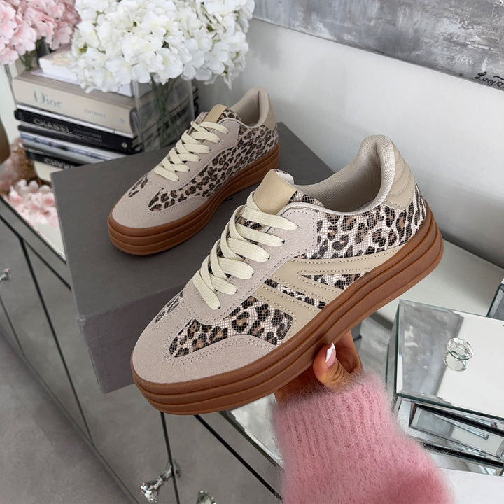Ninon | Baskets beiges à lacets et semelle épaisse