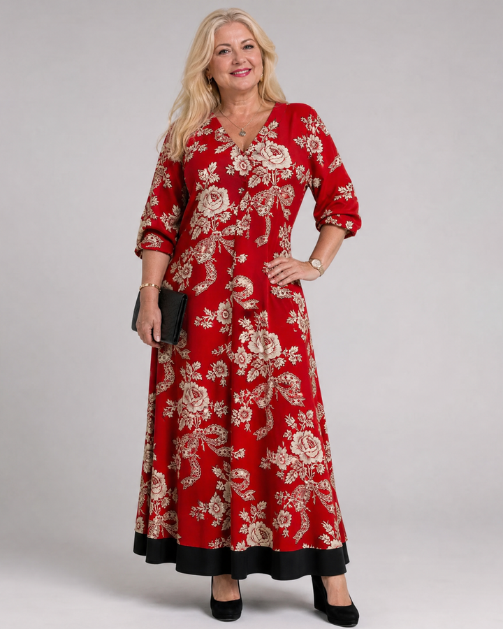 Zoé — Robe longue à fleurs vintage rouge, coloris Rouge fleuri