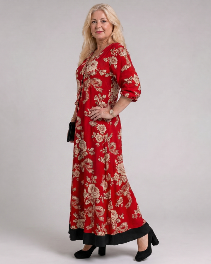 Zoé — Robe longue à fleurs vintage rouge