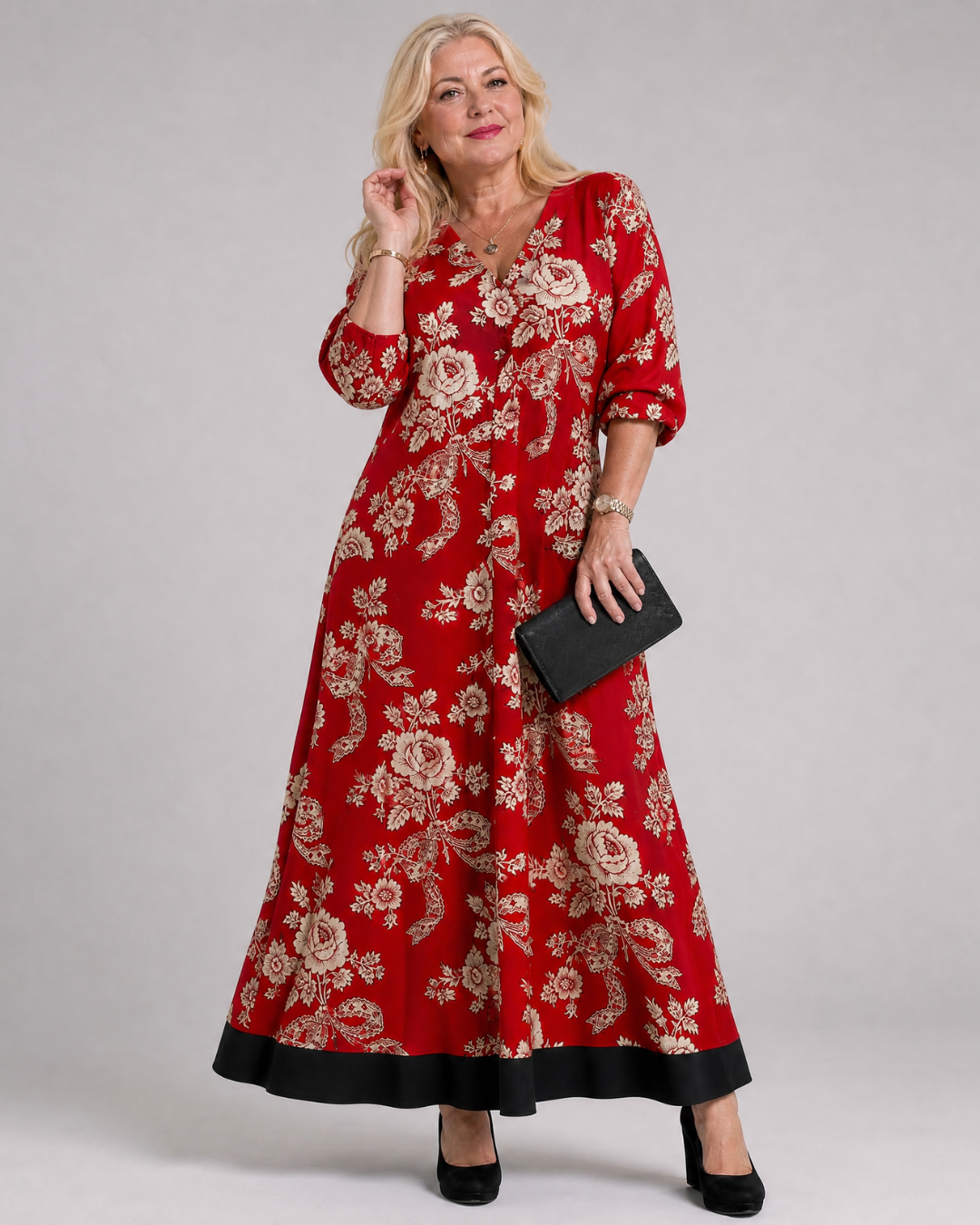 Zoé — Robe longue à fleurs vintage rouge