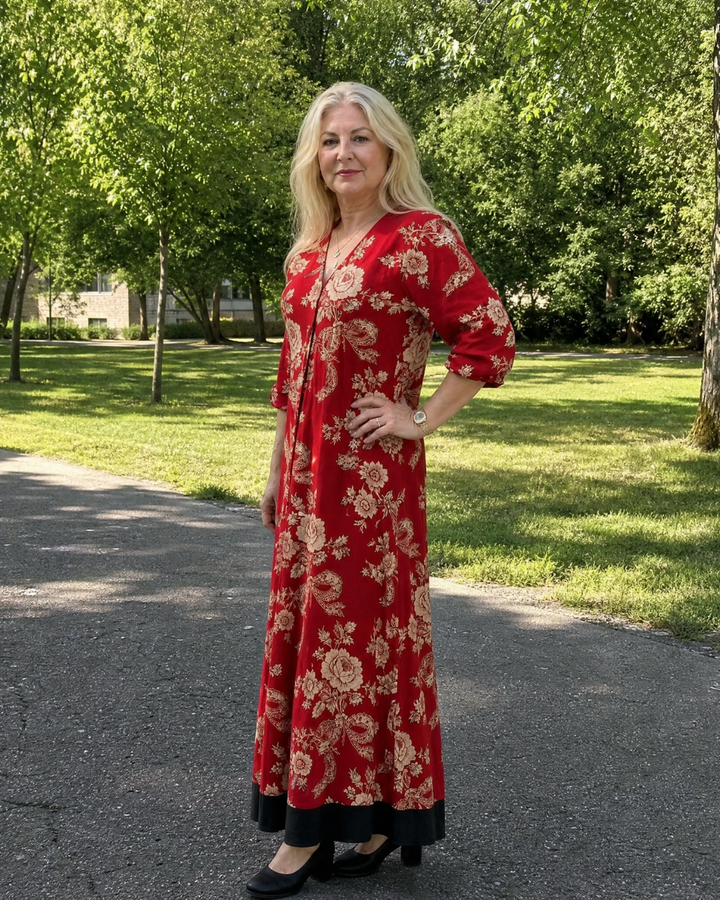 Zoé — Robe longue à fleurs vintage rouge