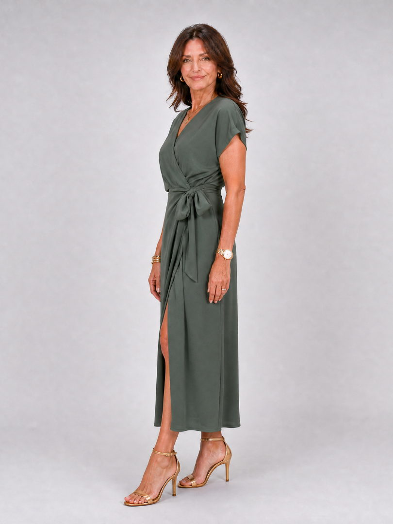 Alix — Robe portefeuille midi à manches courtes