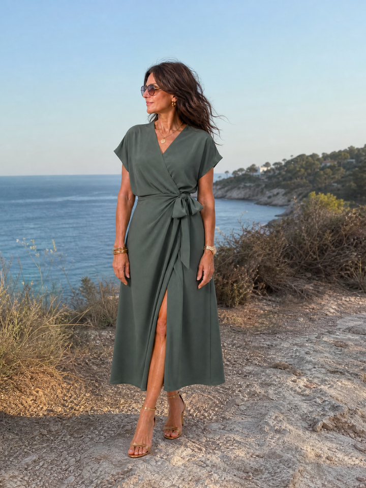Alix — Robe portefeuille midi à manches courtes