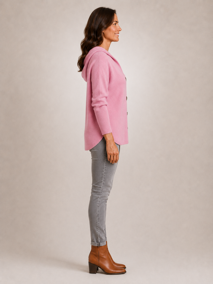 Rosalie | Cardigan à capuche boutonné en maille côtelée