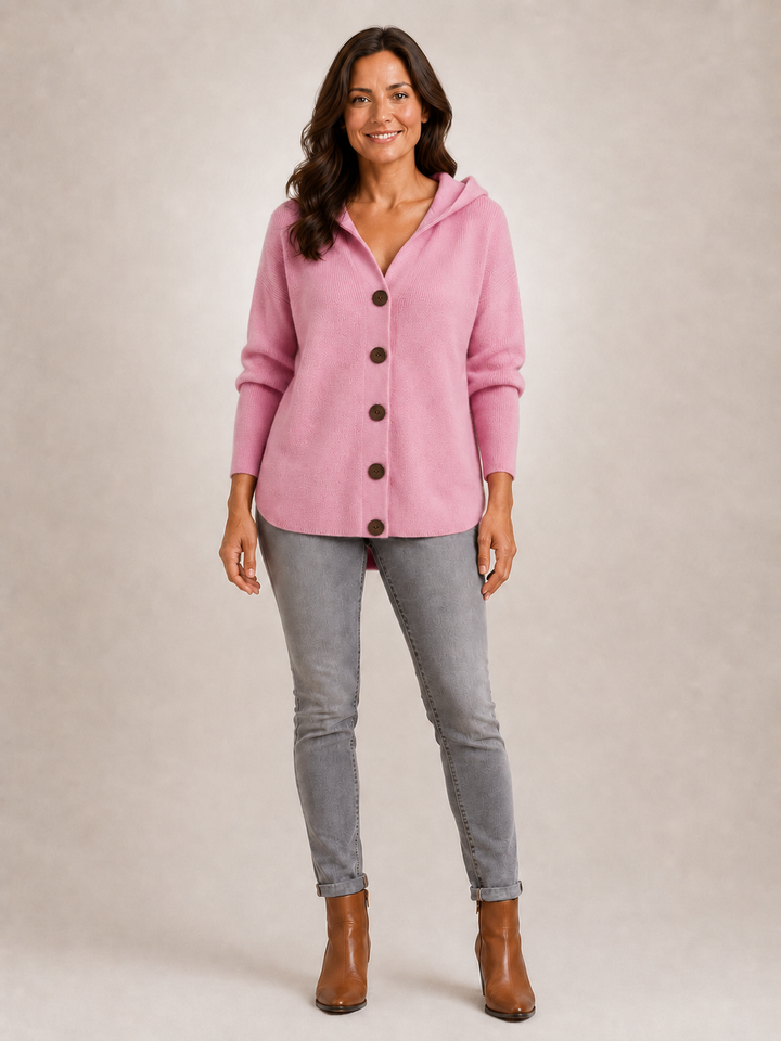 Rosalie | Cardigan à capuche boutonné en maille côtelée