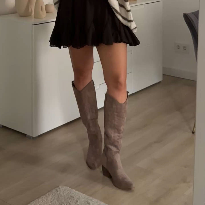 Marceline | Bottes western hautes taupe en suédine