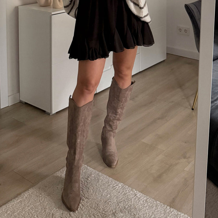Marceline | Bottes western hautes taupe en suédine