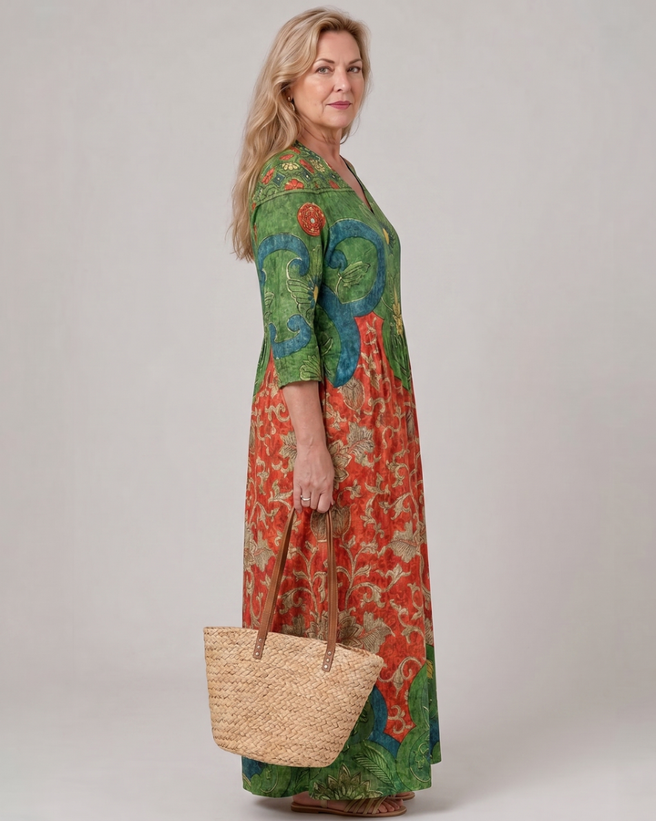 Simone — Robe longue à motif vintage abstrait