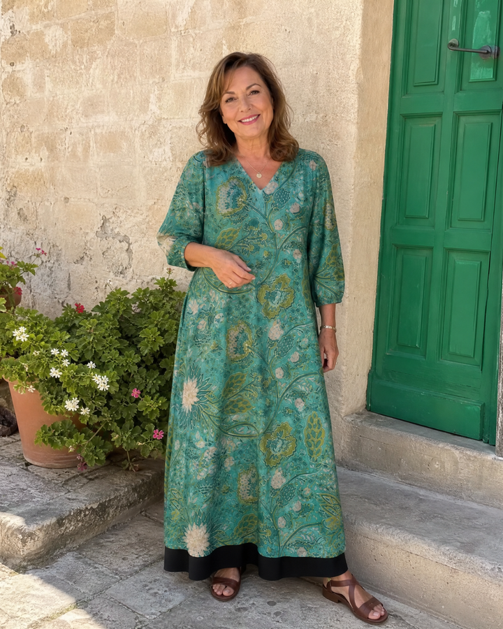Ernestine — Robe longue à rinceaux botaniques