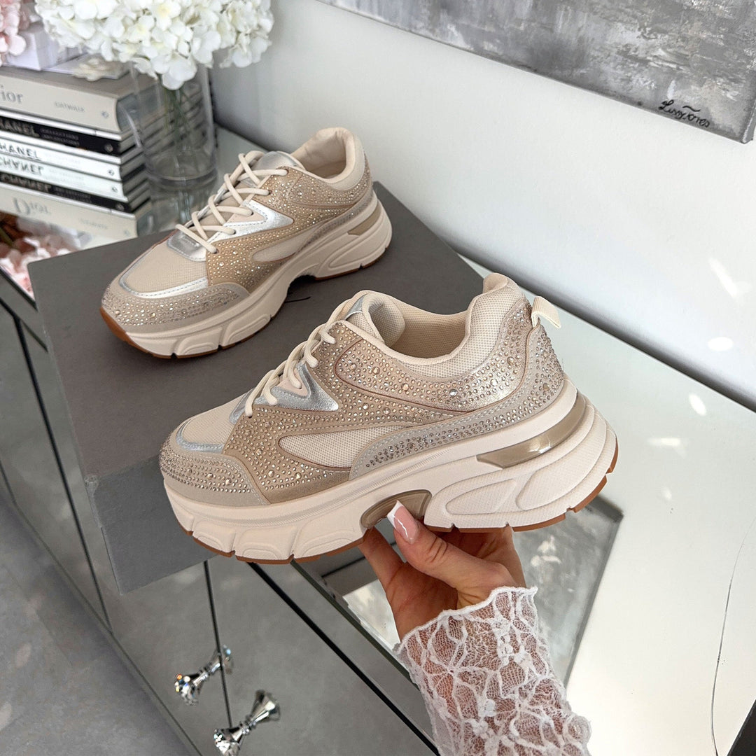 Odette | Baskets beiges ornées de strass