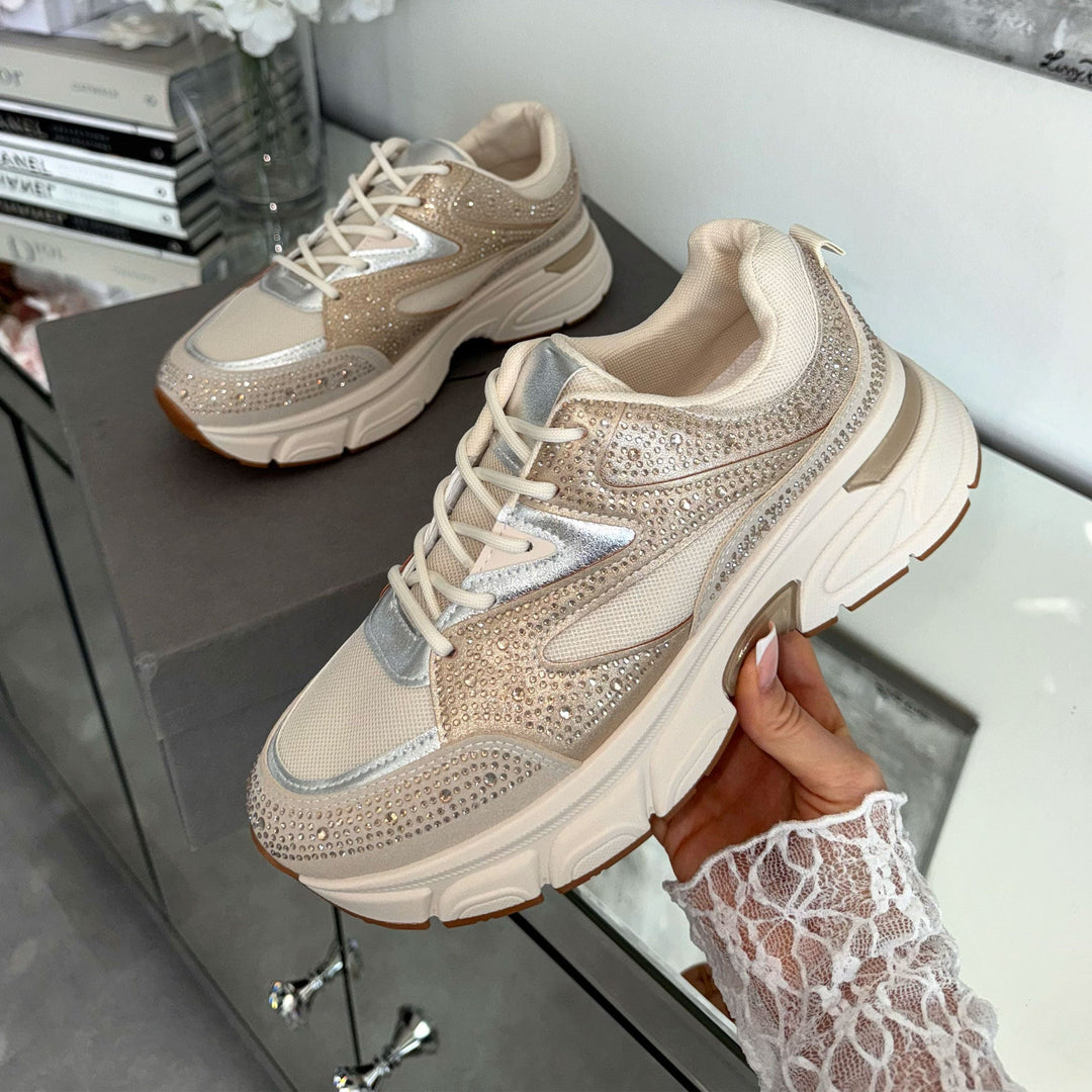 Odette | Baskets beiges ornées de strass