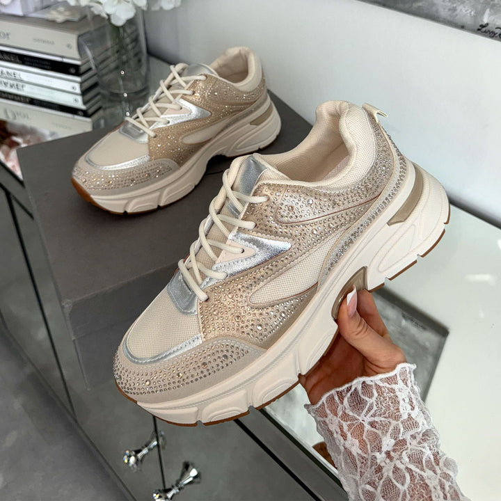 Odette | Baskets beiges ornées de strass