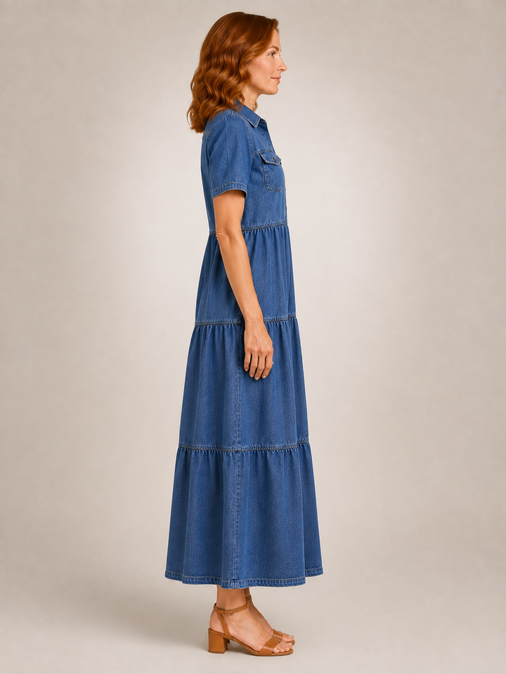 Madeleine | Robe chemise midi boutonnée à volants