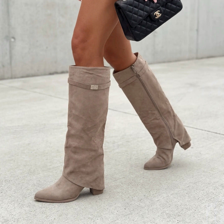 Ombeline | Bottes taupe à tige retournée
