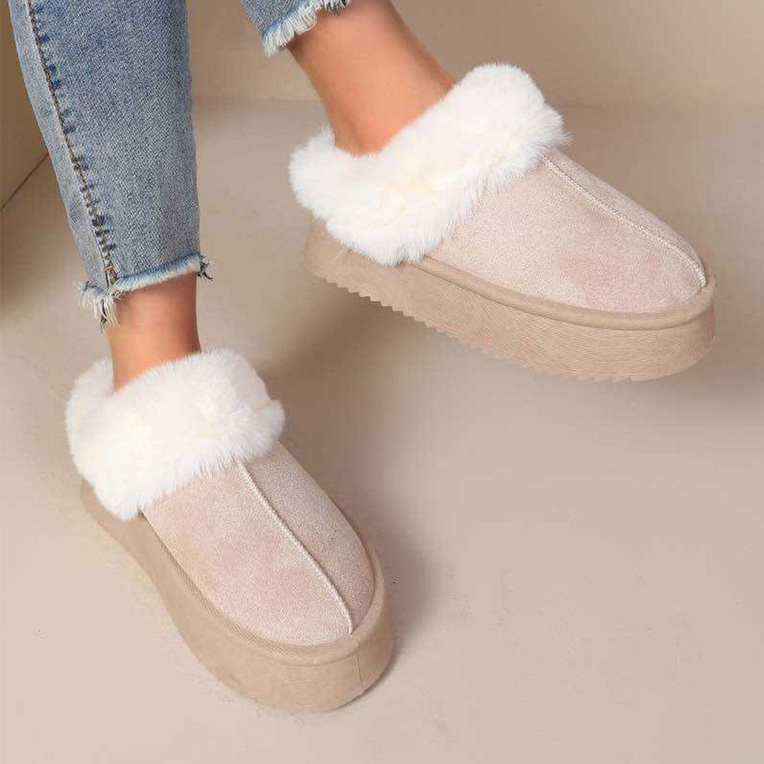 Béatrice | Mules fourrées beige clair à plateforme