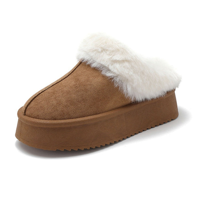 Agnès | Mules fourrées camel à plateforme