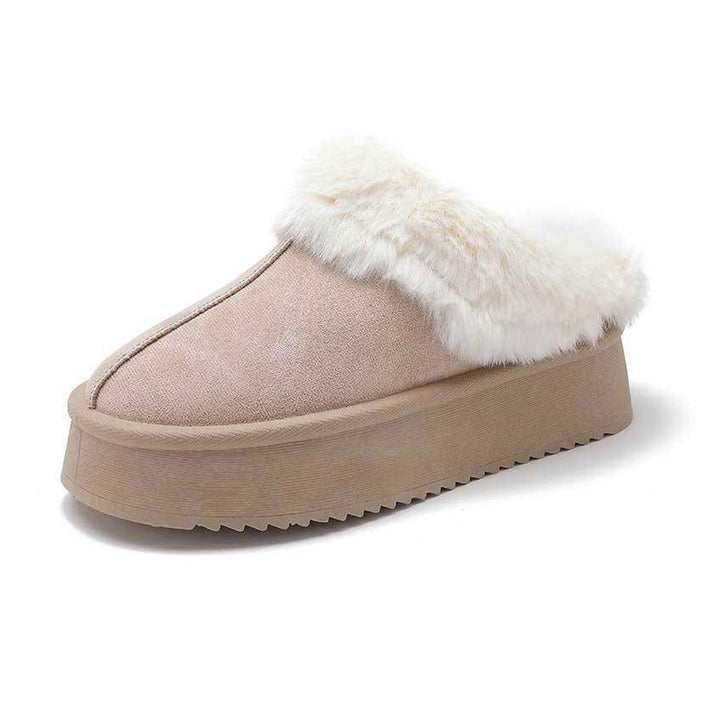 Béatrice | Mules fourrées beige clair à plateforme