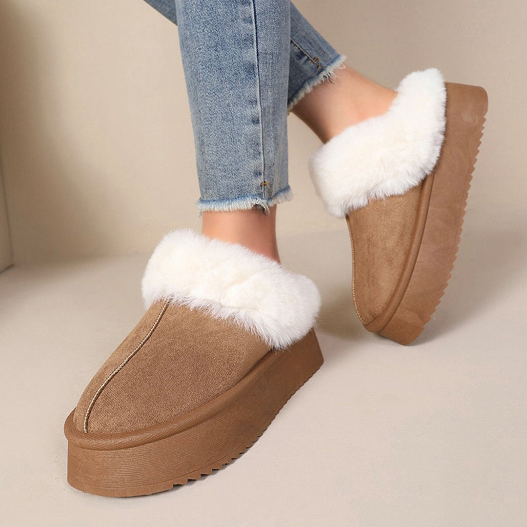 Agnès | Mules fourrées camel à plateforme