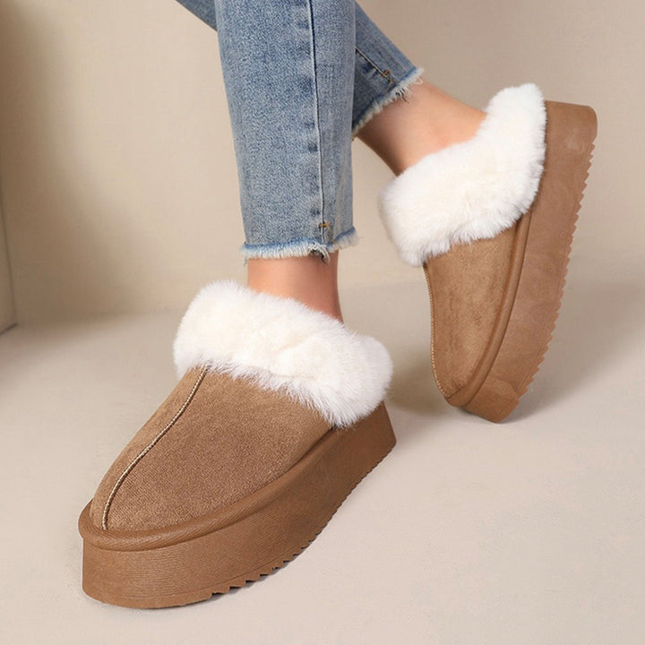 Agnès | Mules fourrées camel à plateforme