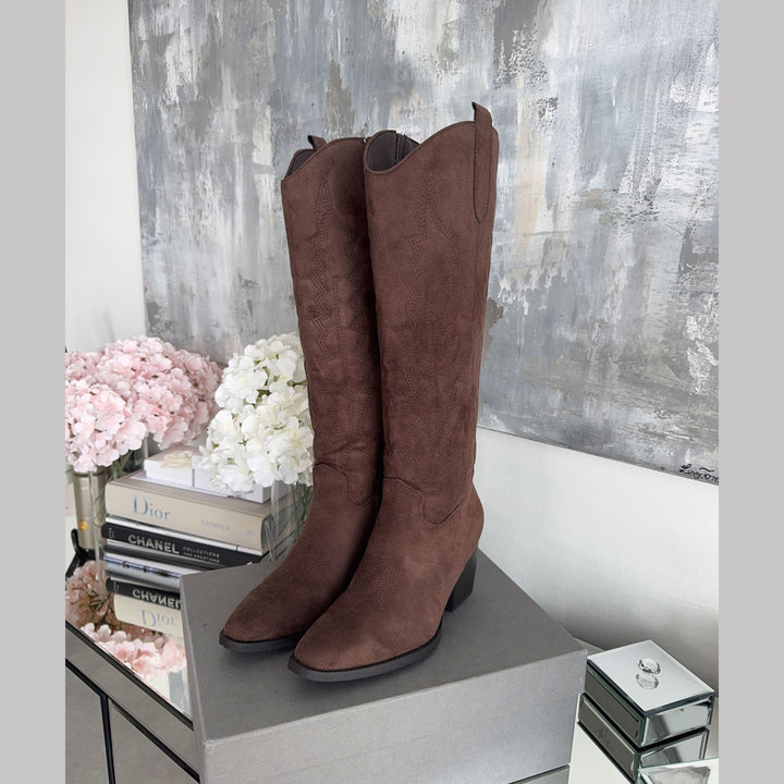 Léontine | Bottes western fourrées marron foncé