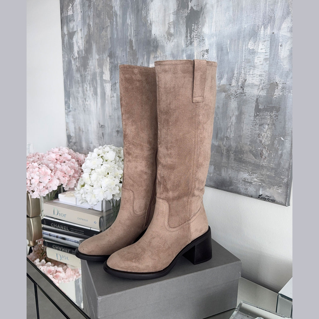Bérangère | Bottes hautes beiges à talon bloc