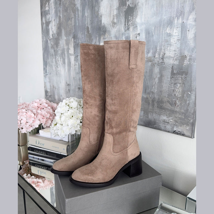 Bérangère | Bottes hautes beiges à talon bloc