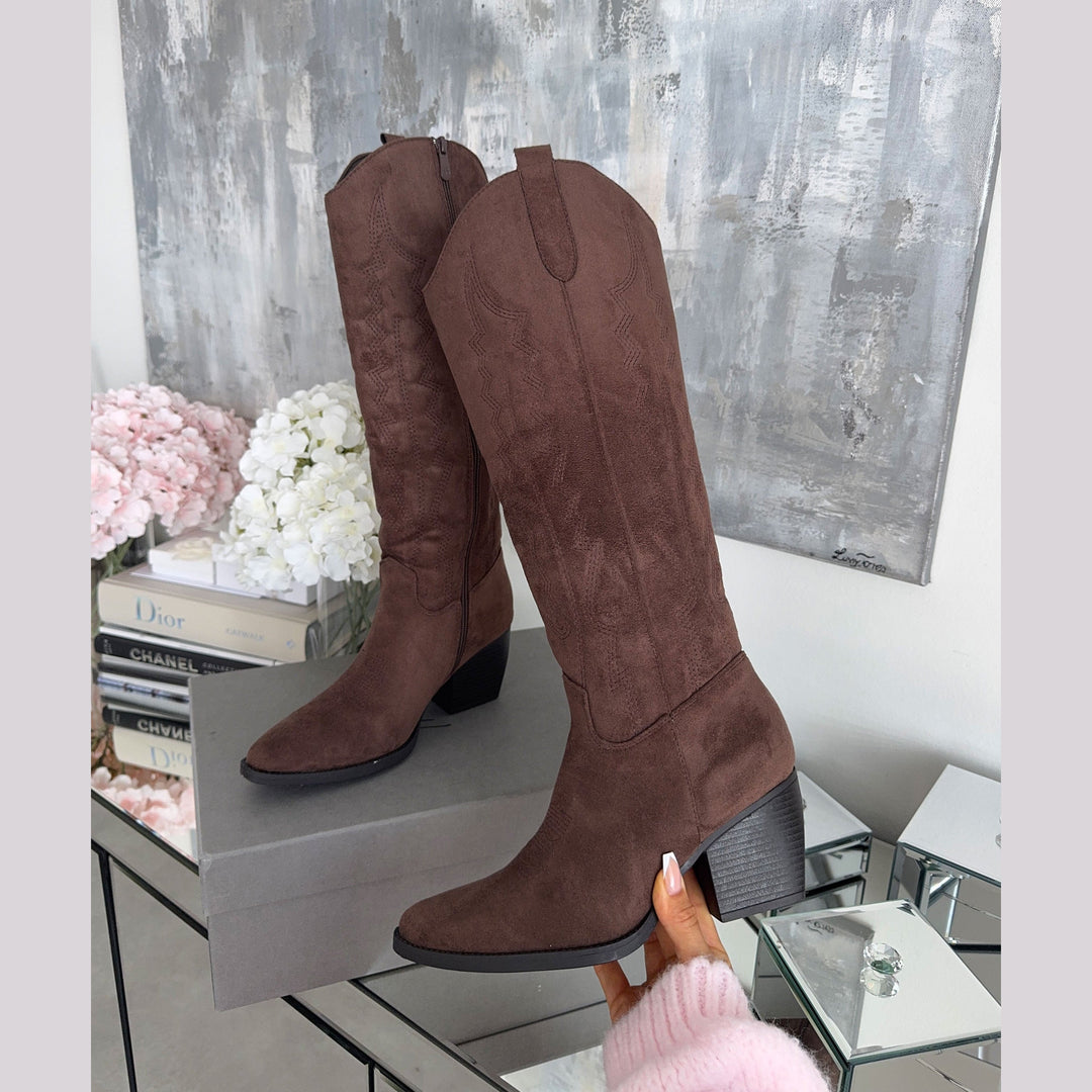 Léontine | Bottes western fourrées marron foncé