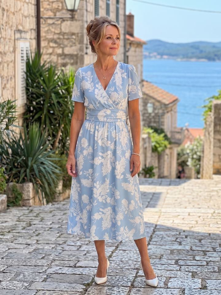 Léonide — Robe midi cache-cœur à taille froncée