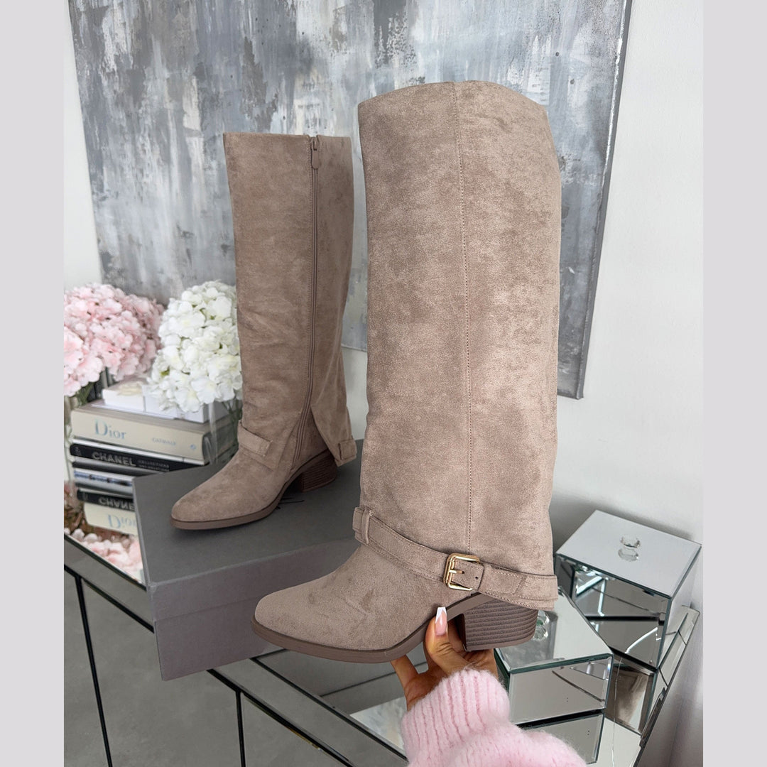 Philippine | Bottes hautes beiges à boucle