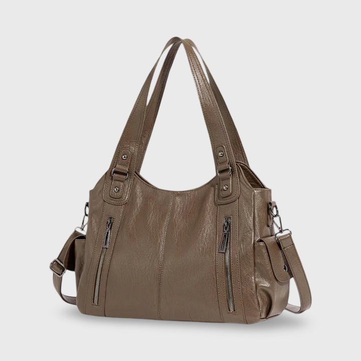 Sac porté épaule Valentine taupe vu de côté
