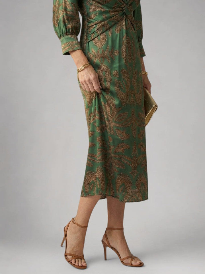 Sylviane — Robe midi drapée à manches longues