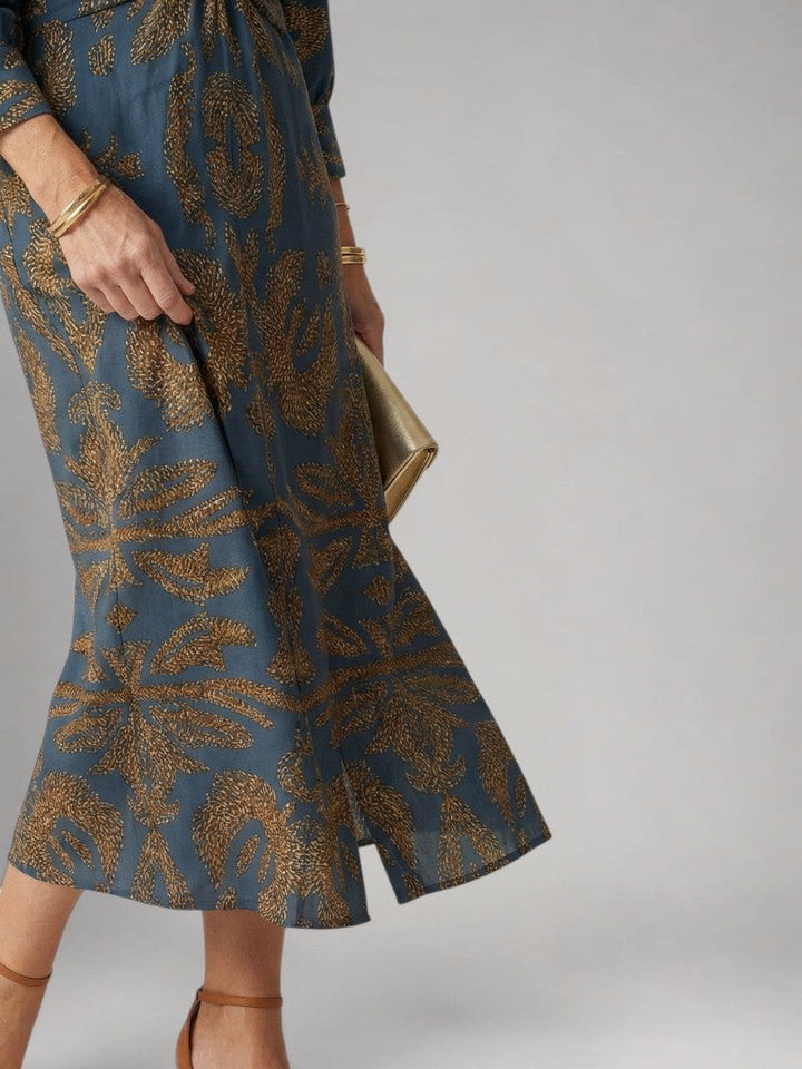 Sylviane — Robe midi drapée à manches longues