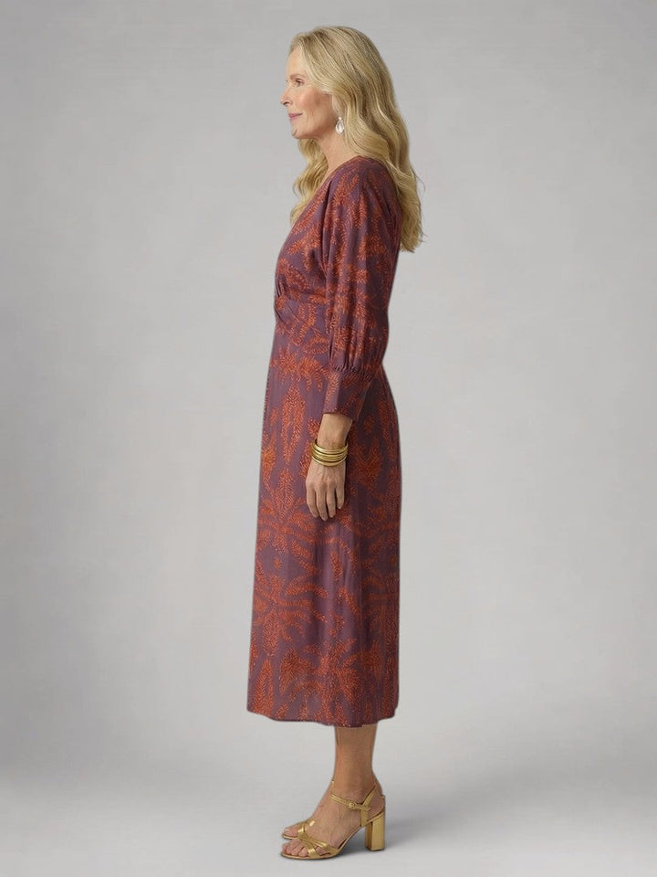 Sylviane — Robe midi drapée à manches longues