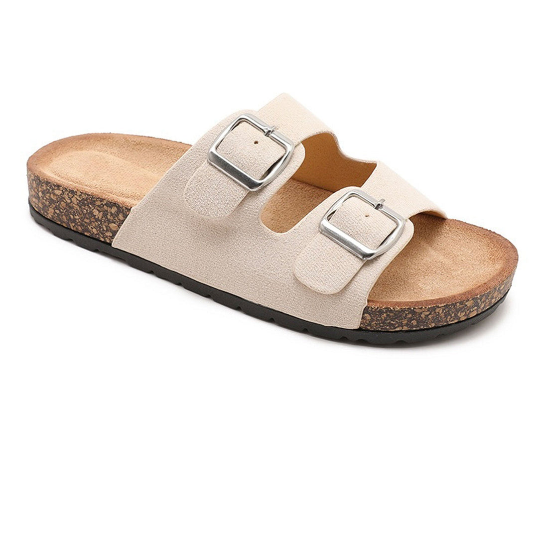 Cécile | Mules beiges à double bride et boucles