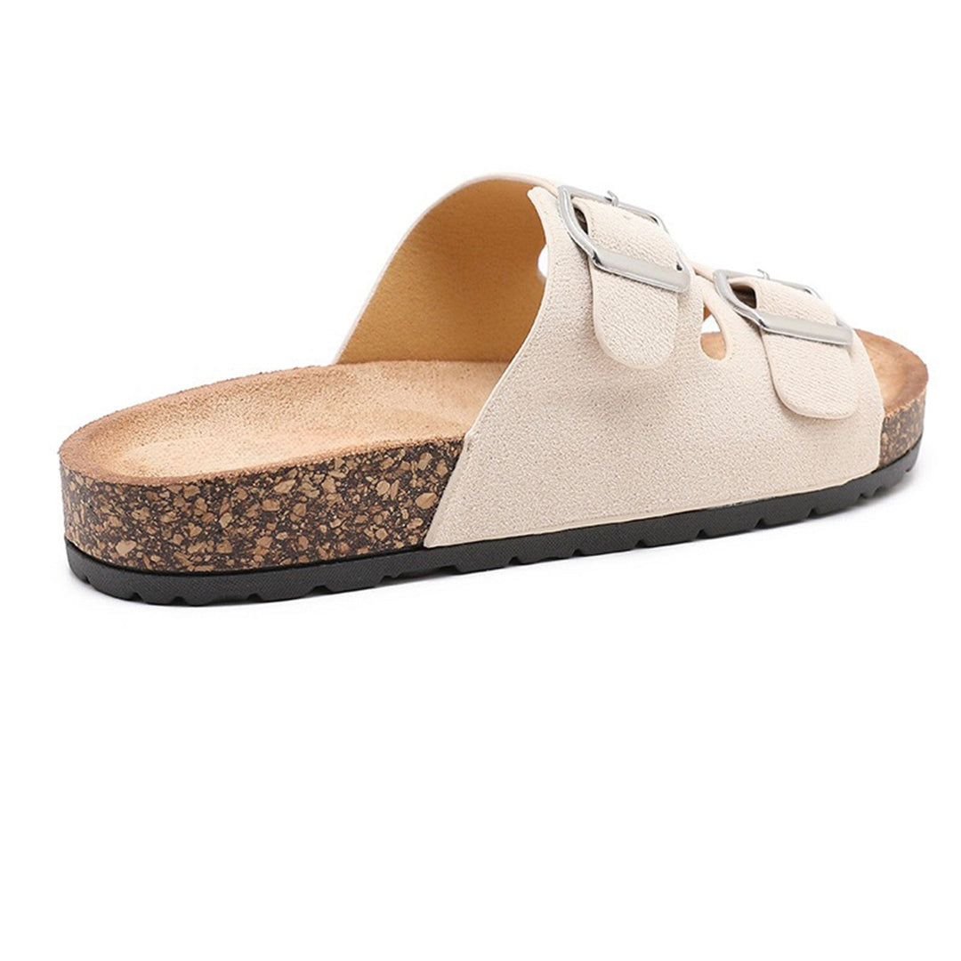 Cécile | Mules beiges à double bride et boucles