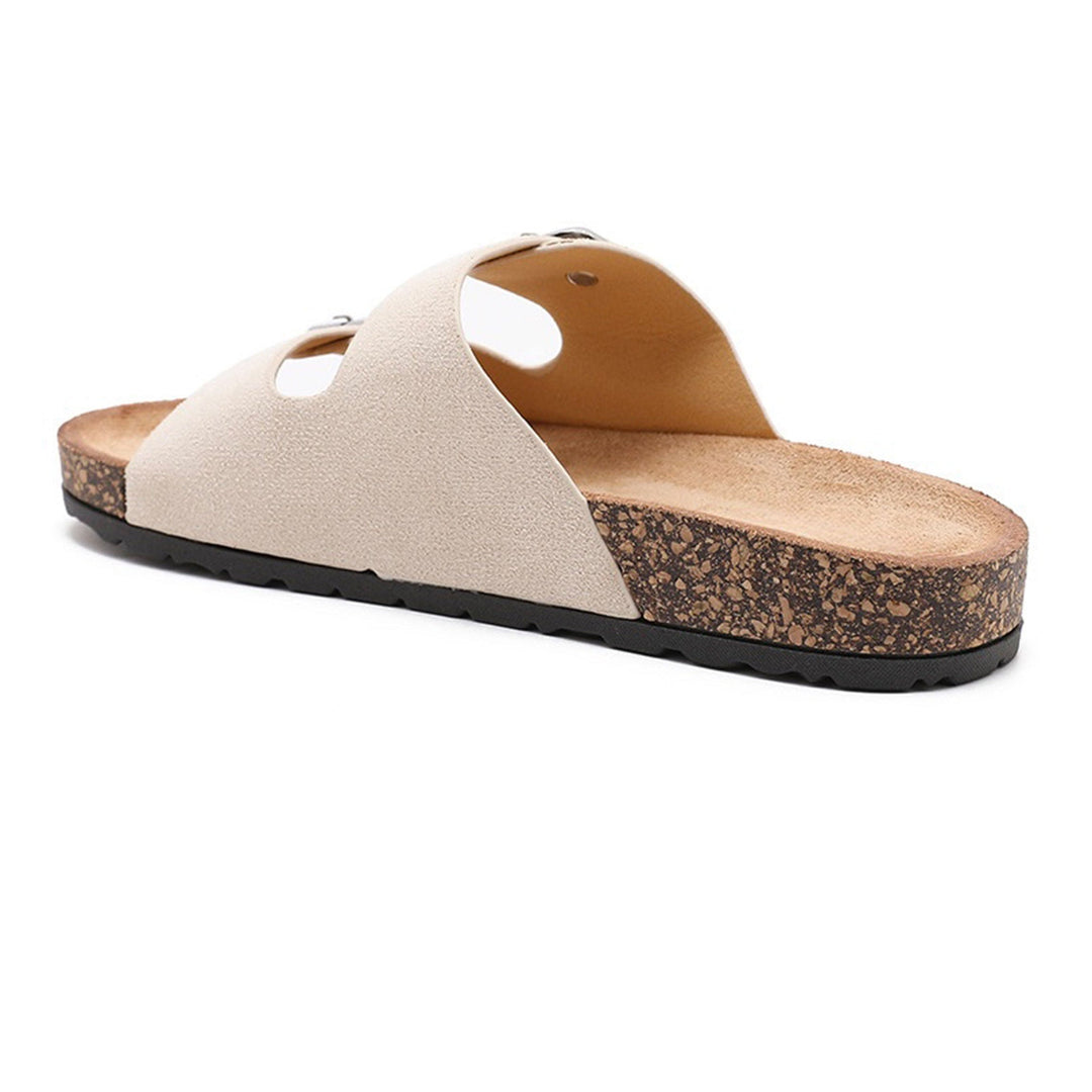 Cécile | Mules beiges à double bride et boucles